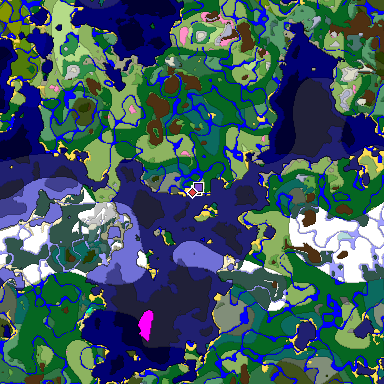 Predicted biome map of Java 1.20 seed -1619107745139270685 around estimated spawn