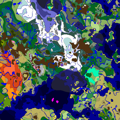 Predicted biome map of Java 1.20 seed -1611728040906390036 around estimated spawn