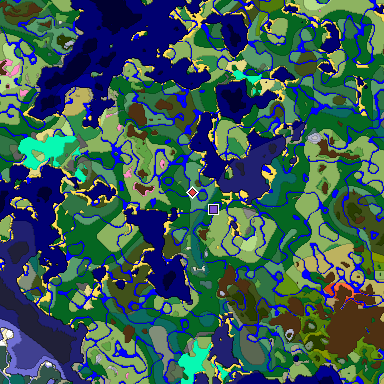 Predicted biome map of Java 1.20 seed 3421448515068719065 around estimated spawn