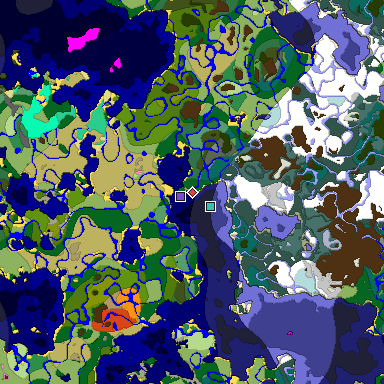Predicted biome map of Java 1.20 seed 7949224902148581798 around estimated spawn