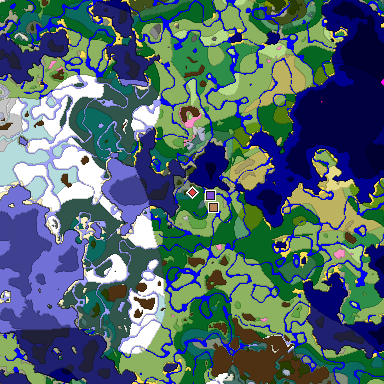 Predicted biome map of Java 1.20 seed 8546934555513332531 around estimated spawn