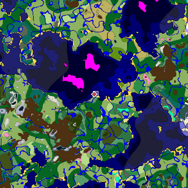 Predicted biome map of Java 1.20 seed 2294638323377598685 around estimated spawn