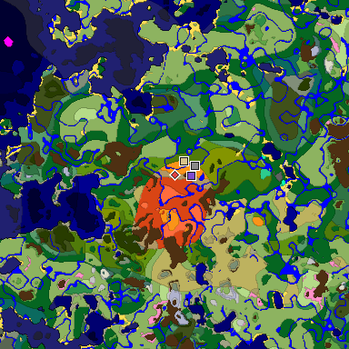 Predicted biome map of Java 1.20 seed 4699125637482702638 around estimated spawn