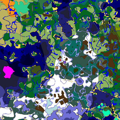 Predicted biome map of Java 1.20 seed -3411595728242855812 around estimated spawn
