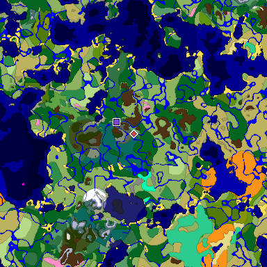 Predicted biome map of Java 1.20 seed -3206576263686404884 around estimated spawn
