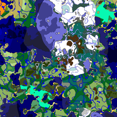 Predicted biome map of Java 1.20 seed -7289586410909337531 around estimated spawn