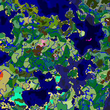 Predicted biome map of Java 1.20 seed -6564391333557316880 around estimated spawn
