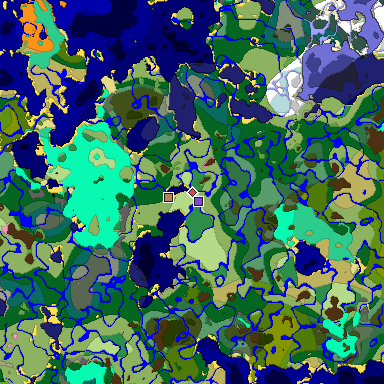 Predicted biome map of Java 1.20 seed -8411213180566261330 around estimated spawn