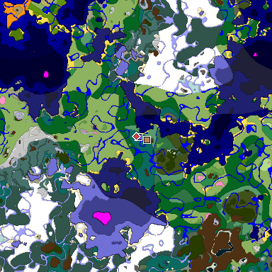 Predicted biome map of Java 1.20 seed -1481467801143898600 around estimated spawn