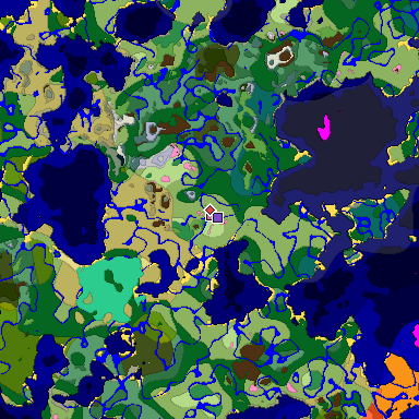 Predicted biome map of Java 1.20 seed -2822910581116017622 around estimated spawn