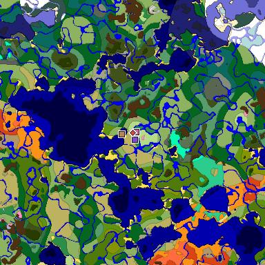 Predicted biome map of Java 1.20 seed -5950751278954340509 around estimated spawn