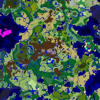 Predicted biome map of Java 1.20 seed 6233305040735251637 around estimated spawn