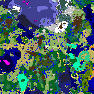Predicted biome map of Java 1.20 seed -2925243794862313009 around estimated spawn