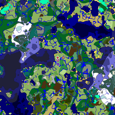 Predicted biome map of Java 1.20 seed 3616643069825115423 around estimated spawn