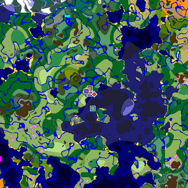 Predicted biome map of Java 1.20 seed -7395746555270780902 around estimated spawn