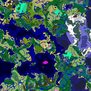 Predicted biome map of Java 1.20 seed -3520221675937950198 around estimated spawn