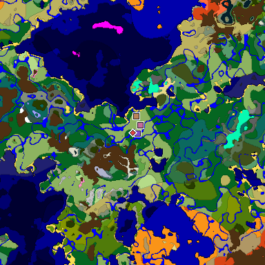 Predicted biome map of Java 1.20 seed 4977496030093015602 around estimated spawn
