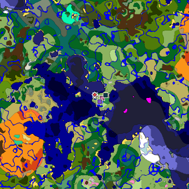 Predicted biome map of Java 1.20 seed -7330450856469068093 around estimated spawn