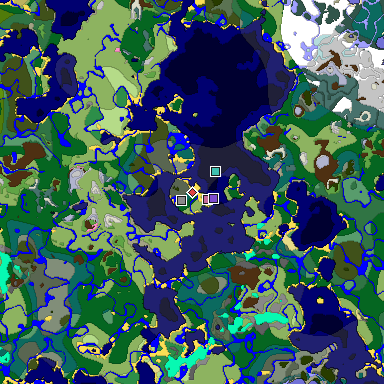 Predicted biome map of Java 1.20 seed 7325471260903205468 around estimated spawn
