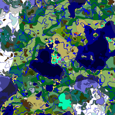 Predicted biome map of Java 1.20 seed 4098684462172274444 around estimated spawn