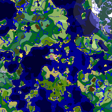 Predicted biome map of Java 1.20 seed 724705857119654769 around estimated spawn