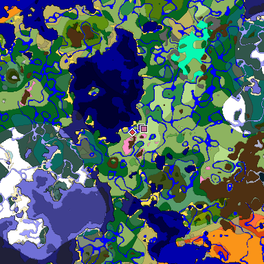 Predicted biome map of Java 1.20 seed -3382736993214689649 around estimated spawn