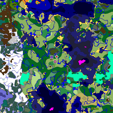 Predicted biome map of Java 1.20 seed 4320701372203325573 around estimated spawn