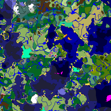Predicted biome map of Java 1.20 seed -3057123714314620163 around estimated spawn