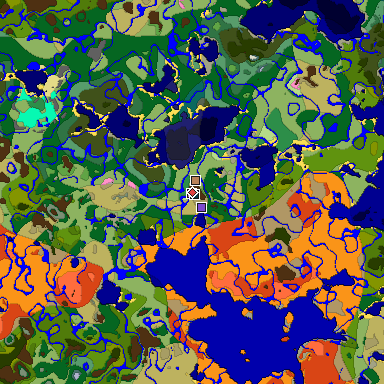 Predicted biome map of Java 1.20 seed 3860804580541965490 around estimated spawn