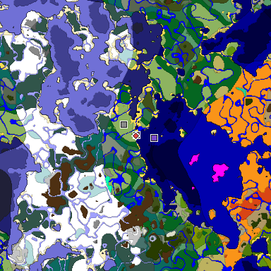 Predicted biome map of Java 1.20 seed -1285979182964277018 around estimated spawn