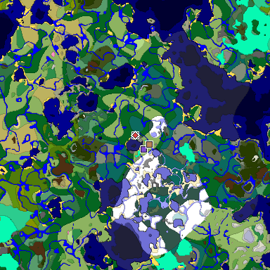 Predicted biome map of Java 1.20 seed -1817051608037592295 around estimated spawn