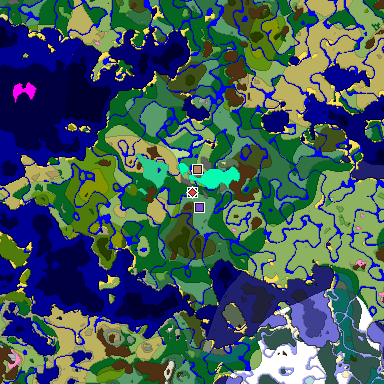 Predicted biome map of Java 1.20 seed -1319455960524786392 around estimated spawn