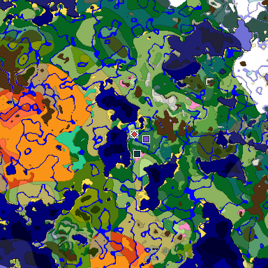 Predicted biome map of Java 1.20 seed -4910695669326700461 around estimated spawn