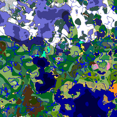 Predicted biome map of Java 1.20 seed -7526130143760330094 around estimated spawn