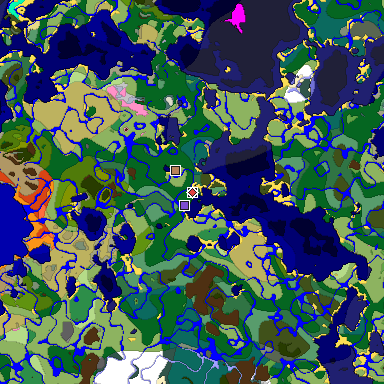 Predicted biome map of Java 1.20 seed 7471419288080562702 around estimated spawn