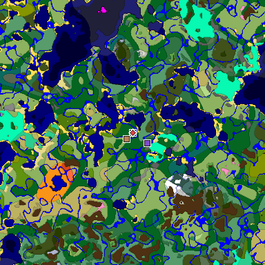 Predicted biome map of Java 1.20 seed 8324482551362666374 around estimated spawn