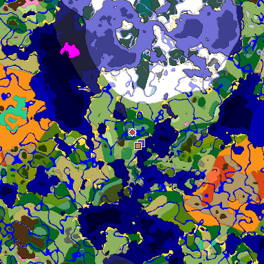 Predicted biome map of Java 1.20 seed -1434188538058791483 around estimated spawn