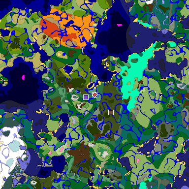 Predicted biome map of Java 1.20 seed 210490541346379073 around estimated spawn