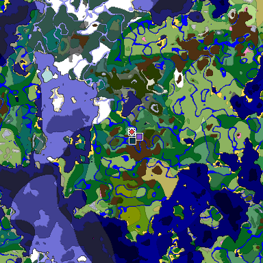 Predicted biome map of Java 1.20 seed -3294847340161264015 around estimated spawn