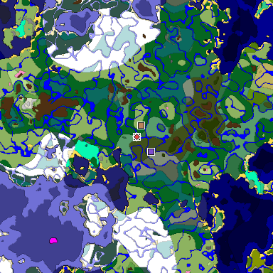 Predicted biome map of Java 1.20 seed -2719458843705821823 around estimated spawn