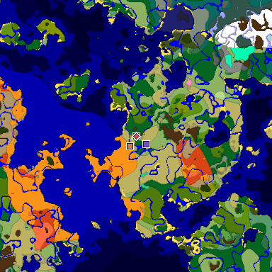 Predicted biome map of Java 1.20 seed -9014527315575212559 around estimated spawn