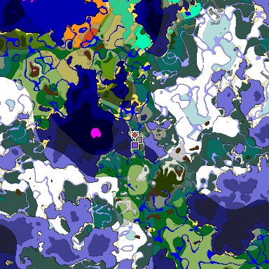 Predicted biome map of Java 1.20 seed -8323941029652456084 around estimated spawn