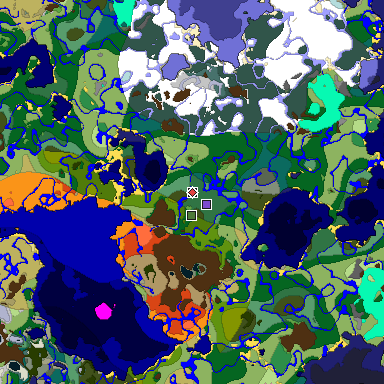 Predicted biome map of Java 1.20 seed 374200804886205877 around estimated spawn