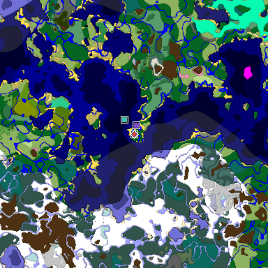 Predicted biome map of Java 1.20 seed 2060354320027383669 around estimated spawn