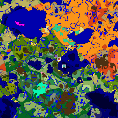 Predicted biome map of Java 1.20 seed -4807928577143466924 around estimated spawn