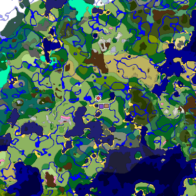 Predicted biome map of Java 1.20 seed 5197657102624379012 around estimated spawn