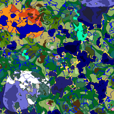 Predicted biome map of Java 1.20 seed -7693633268317260967 around estimated spawn
