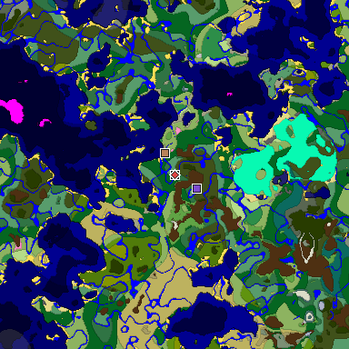 Predicted biome map of Java 1.20 seed -5213772357532328540 around estimated spawn