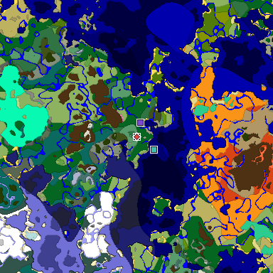 Predicted biome map of Java 1.20 seed -2065193209845562316 around estimated spawn