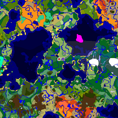 Predicted biome map of Java 1.20 seed 658161114018453597 around estimated spawn